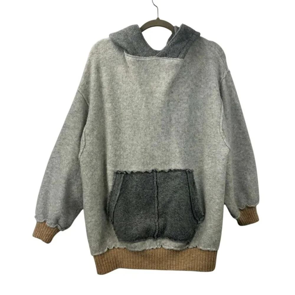 Free People Women's Medium Wool Blend Significant Other Hooded Sweater Gray/Tan - Picture 10 of 16